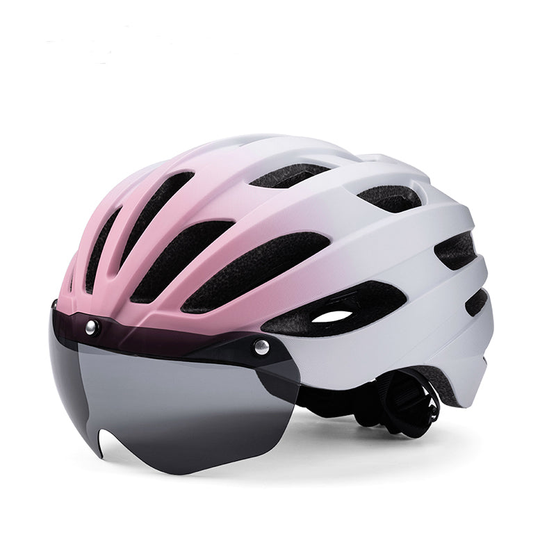 casque velo a visiere ultralight rose et argent