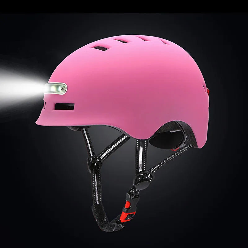 casque de velo intelligent lumisafe rose