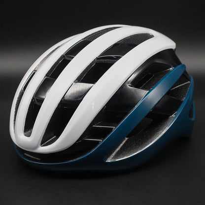 casque velo femme elegance legere blanc et bleu