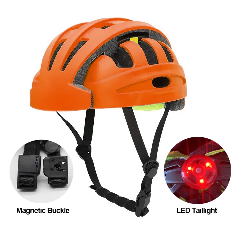 casque velo pliable led urban orange