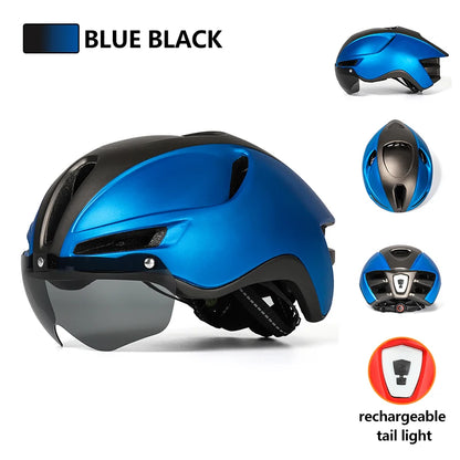 casque velo route ultralight led bleu et noir