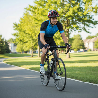 casque velo ultra leger proride rouge jeune homme sur velo