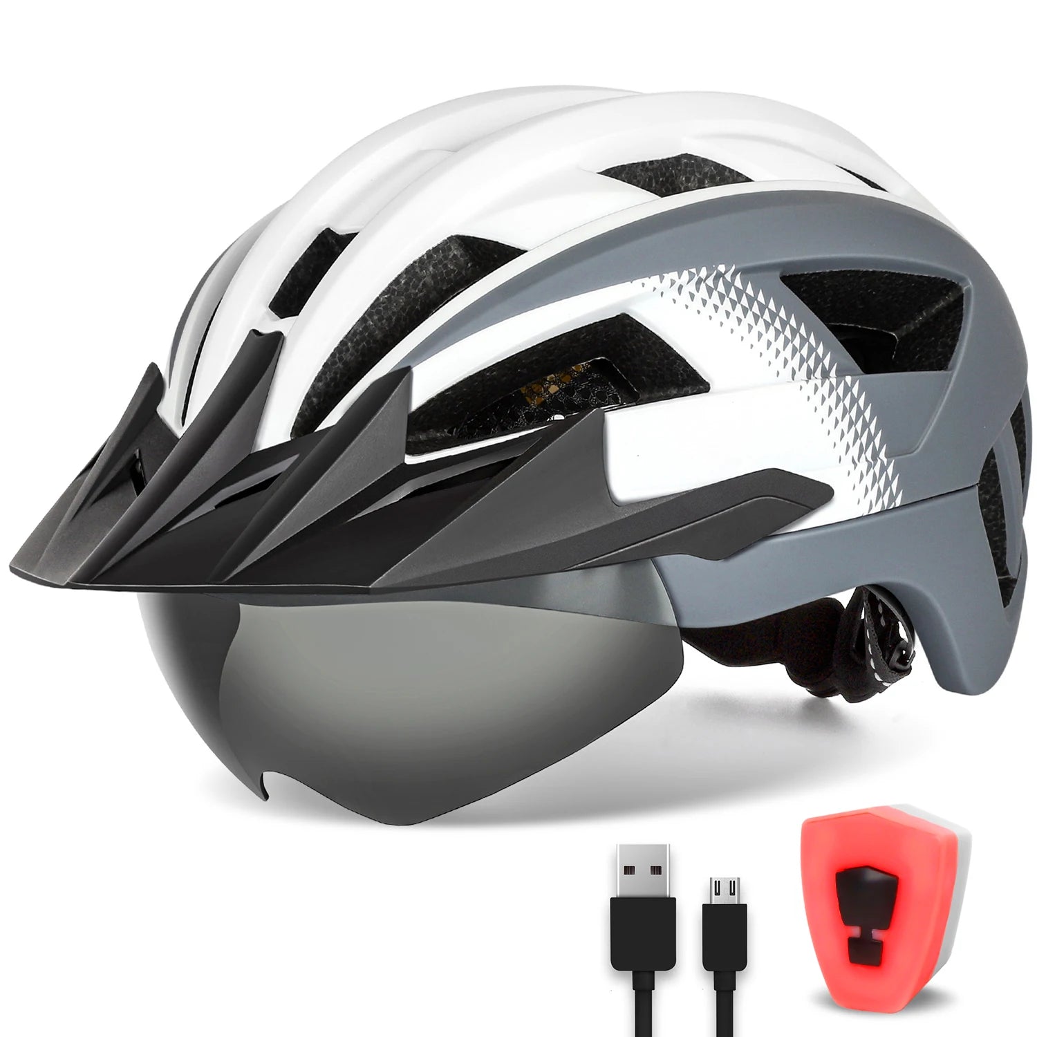 casque velo visiere securite & style blanc et gris