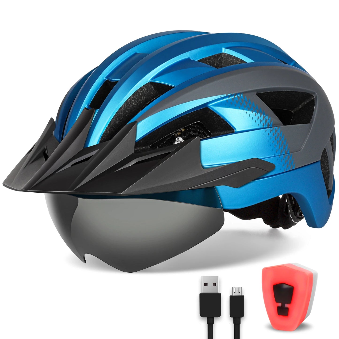casque velo visiere securite & style bleu et gris