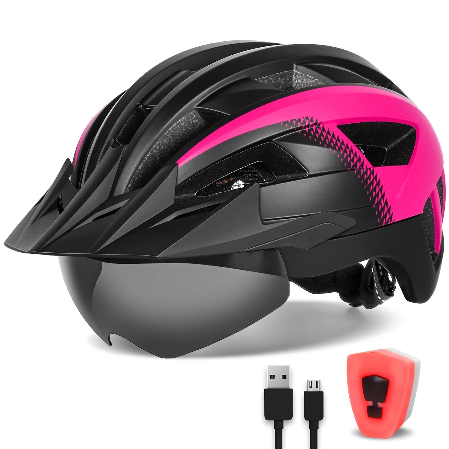 casque velo visiere securite & style noir et rose